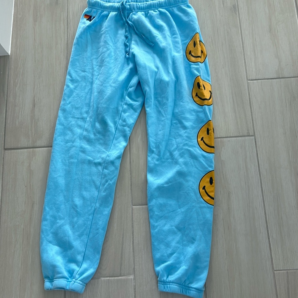 Aviator nation blue smiley face sweatpants